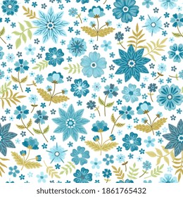 El bordado combina a la perfección con hermosas flores azules sobre fondo blanco. Impresión para tela, ropa, textiles.