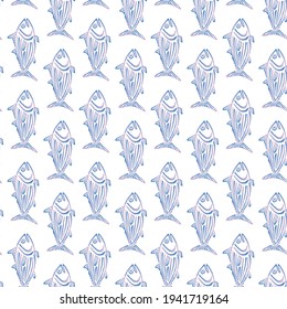 El bordado es un patrón sin fisuras con hermosos peces azules para la moda textil y de tela.