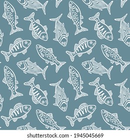 Embroidery seamless pattern and beautiful blue fish for fashion textile   fabric 