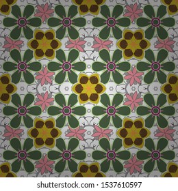 Embroidery seamless pattern with beautiful flowers in green, white and pink colors. Vector floral ditsy ornament. Embroidery for fashion textile and fabric.