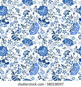 Embroidery seamless pattern with beautiful flowers. Vector floral ornament on white background. Embroidery for fashion textile and fabric.