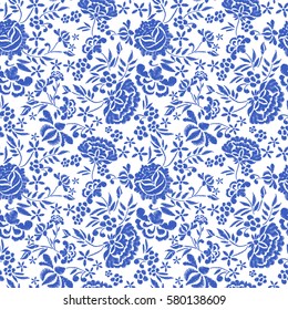 Embroidery seamless pattern with beautiful flowers. Vector floral ornament on white background. Embroidery for fashion textile and fabric.