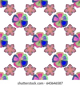 Embroidery seamless pattern with beautiful flowers in green, orange and pink colors. Vector floral ditsy ornament. Embroidery for fashion textile and fabric.