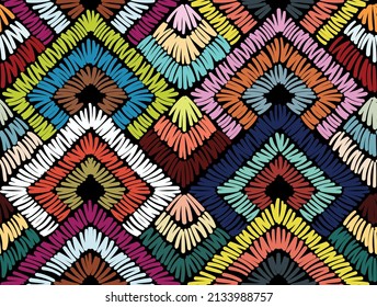 Embroidery seamless pattern with colored lines. Vector
