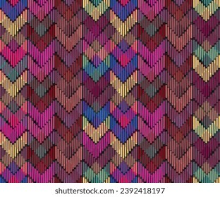Embroidery  seamless pattern. Colorful geometric background. 