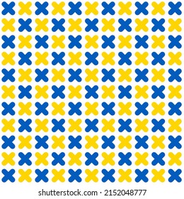 Embroidery seamless pattern, cross stitch design in national Ukraine flag colors yellow and blue. Vector illustration.