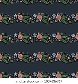 Embroidery seamless pattern. Floral design