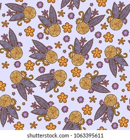 Embroidery seamless pattern. Floral design