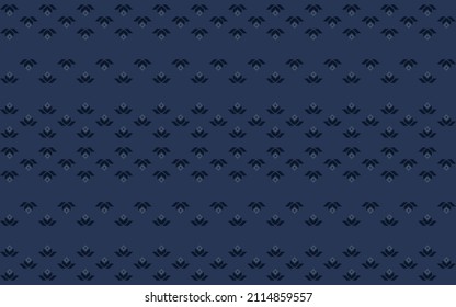 Embroidery seamless pattern with flower cross stitch. Dark and light blue elements on indigo background. Vector illustration. For shirt textile cloth silk scarf bandana wallpaper mobile case cover. 