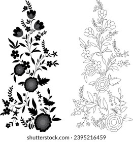 Embroidery seamless pattern with handmade floral for fashion. Hand drawing flower designs for print fabric, border flowers, fashion style, decoration elements or paper, and more.