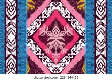 Embroidery seamless pattern,Diagonal, Ikat pattern seamless, Geometric chevron abstract illustration, Tribal ethnic vector texture, Aztec style, Folk embroidery, For printing business