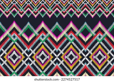 Embroidery seamless pattern,Diagonal ikat stripes, Zigzag pattern seamless, Geometric chevron abstract illustration, Tribal ethnic vector texture, Aztec style, Folk embroidery, Design for printing bus