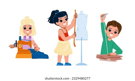 vector de coser de bordado.  niña, trabajo de papel, caracter de coser de bordado artesanal de hilo. ilustración de dibujos animados planos de personas