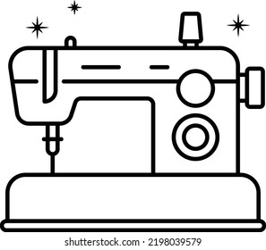 embroidery sewing machine Concept, Domestic Stitching Tailoring Machine vector line icon design, Glamour and beauty symbol, Haute couture Sign, Fashion Show and Exhibition stock illustration