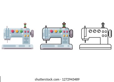 Embroidery sewing machine craft tool sew cloth flat design isolated icon vector illustration