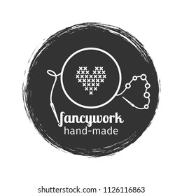 Embroidery and sewing vintage badge design, vector illustration