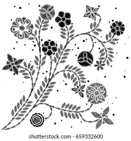 Embroidery Simplified Floral Pattern Contemporary Flowers Stock Vector ...