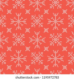 Embroidery Snowflake Stitches Seamless Vector Pattern. Cross Stitch Ice Illustration for Winter Fashion Prints, Festive Gift Wrap, Trendy Craft Packaging or Retro Ugly Christmas Sweater Design