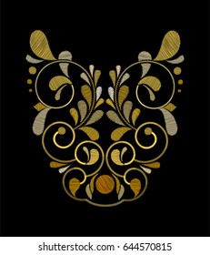 Embroidery spiral vine designs. Collection of quilted elements for patches and stickers.