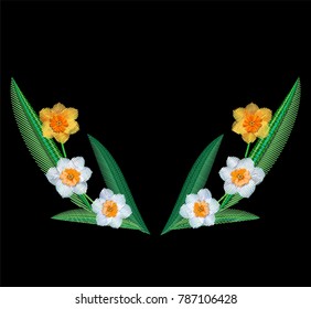 Embroidery spring flowers with daffodils.