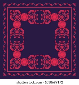 Embroidery Square pattern with  decorative elements of traditional Thai ornament. Suitable for pillow, shawl, bag, napkin. Stock vector illustration. 
