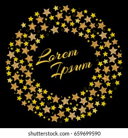 Embroidery stars arranged in wreath with text inside. Trendy vintage handmade styled frame. Beautiful original design for cards, advertisment, banner, cloth, t-shirt, background, wedding, newborn.