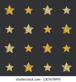 embroidery stars seamless pattern sketch drawing stars repeating background illustration, embroidered 5 pointed stars sparkles. Cosmic gold and yellow stars on blue