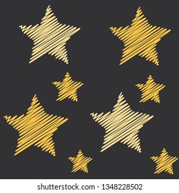 embroidery stars seamless pattern sketch drawing stars repeating background illustration, embroidered 5 pointed stars sparkles. Cosmic gold and yellow stars on blue