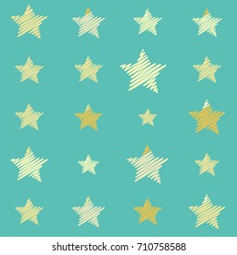 embroidery stars seamless pattern sketch drawing stars repeating background illustration, embroidered 5 pointed stars sparkles. Cosmic gold and yellow stars on blue 