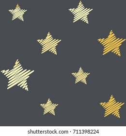 embroidery stars seamless pattern sketch drawing stars repeating background illustration, embroidered 5 pointed stars sparkles. Cosmic gold and yellow stars on blue 