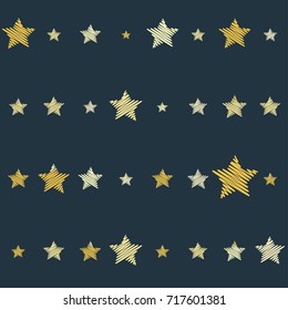 embroidery stars seamless pattern sketch drawing stars repeating background illustration, embroidered 5 pointed stars sparkles. Cosmic gold and yellow stars on blue 
