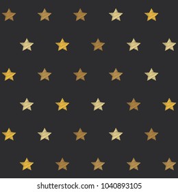 embroidery stars seamless vector pattern. Yellow shade stars with machine embroidered texture on grey background, stitch effect Illustration gold sparkles. Cosmic abstract graphic design. 