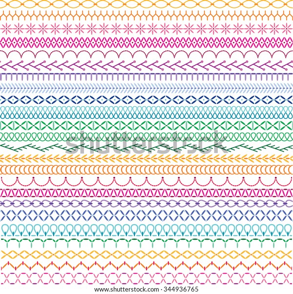 Embroidery Stitch Border Patterns Stock Vector (Royalty Free) 344936765