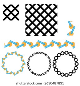 Elementos de ponto de bordado - Pincéis e bordas de vetor para moda ilustração técnica Vetor conjunto de elementos de ponto de bordado-estilo para ilustrações de moda digital 