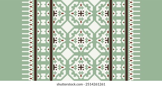 Patrón geométrico de la puntada del bordado. Forma geométrica étnica sin patrón colorido estilo de arte de píxeles. Uso étnico del patrón de la puntada para la alfombra, la alfombra, el cojín, la colcha, el Fondo de pantalla, la tapicería, el etc.