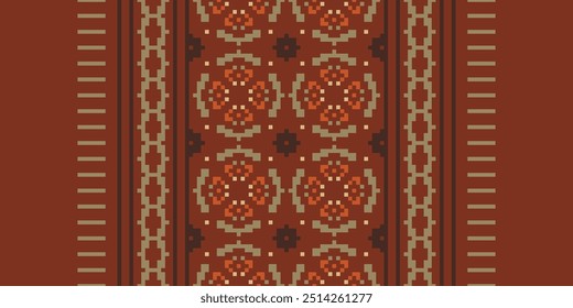 Stickerei Stich geometrische Muster. Ethnische geometrische Form nahtlose Muster bunten Pixel Art Stil. Ethnische Stich-Muster Verwendung für Teppich, Teppich, Kissen, Steppdecke, Tapete, Polsterung, etc.