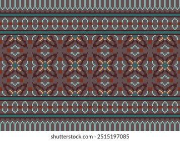 Patrón geométrico de la puntada del bordado. Forma geométrica étnica sin patrón colorido estilo de arte de píxeles. Uso étnico del patrón de la puntada para la alfombra, la alfombra, el cojín, la colcha, el Fondo de pantalla, la tapicería, el etc.