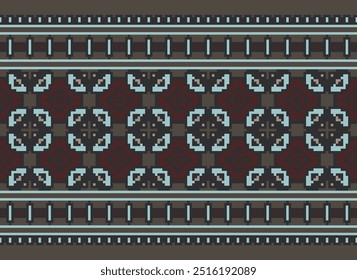 Stickerei Stich geometrische Muster. Ethnische geometrische Form nahtlose Muster bunten Pixel Art Stil. Ethnische Stich-Muster Verwendung für Teppich, Teppich, Kissen, Steppdecke, Tapete, Polsterung, etc.