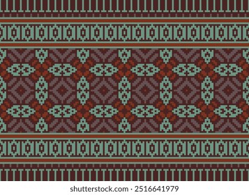 Stickerei Stich geometrische Muster. Ethnische geometrische Form nahtlose Muster bunten Pixel Art Stil. Ethnische Stich-Muster Verwendung für Teppich, Teppich, Kissen, Steppdecke, Tapete, Polsterung, etc.