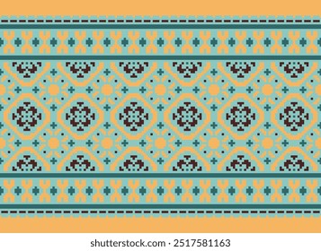 Patrón geométrico de la puntada del bordado. Forma geométrica étnica sin patrón colorido estilo de arte de píxeles. Uso étnico del patrón de la puntada para la alfombra, la alfombra, el cojín, la colcha, el Fondo de pantalla, la tapicería, el etc.