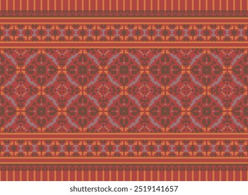 Patrón geométrico de la puntada del bordado. Forma geométrica étnica sin patrón colorido estilo de arte de píxeles. Uso étnico del patrón de la puntada para la alfombra, la alfombra, el cojín, la colcha, el Fondo de pantalla, la tapicería, el etc.