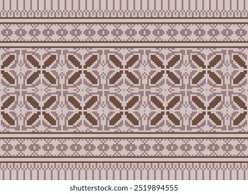Embroidery stitch geometric pattern. Ethnic geometric shape seamless pattern colorful pixel art style. Ethnic stitch pattern use for carpet, rug, cushion, quilt, wallpaper, upholstery, etc.