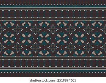 Padrão geométrico do ponto de bordado. Estilo étnico de arte de pixel colorido de padrão sem costura de forma geométrica. Padrão de costura étnica uso para tapete, tapete, almofada, colcha, papel de parede, estofamento, etc.