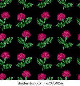 Embroidery stitches imitation seamless pattern with little roses. Embroidery seamless pattern for printing on fabric, paper for scrapbook, gift wrap and wallpapers.