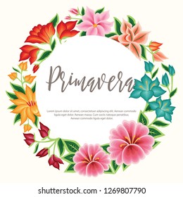 Embroidery Style from Oaxaca, Mexico - Primavera (Spring in Spanish) Floral Composition – Copy Space