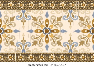 Embroidery style of Oriental ethnic abstract yellow flower pattern background for fabric textile wallpaper.