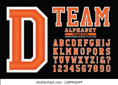 An embroidery styled 3d alphabet for team sports uniforms or university style garments