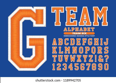 An embroidery styled 3d alphabet for team sports uniforms or university style garments