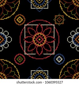 Embroidery textile with abstract flower vector illustration.