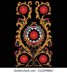 Embroidery textile product- suzani, traditional home interior element in Uzbekistan. Beatiful carpet. Handmade souvenir.
